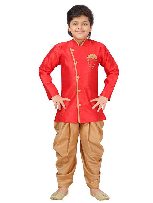 red silk kurta set - 17336188 - Standard Image - 0
