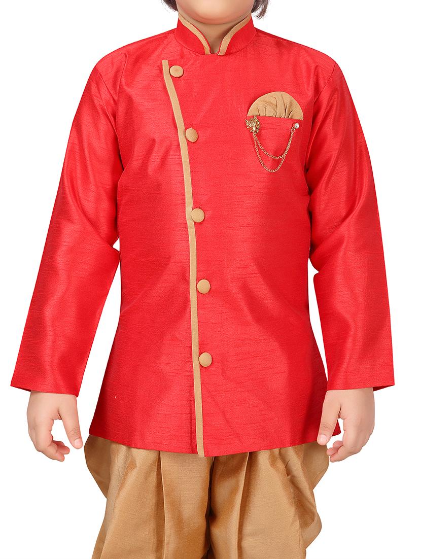 red silk kurta set - 17336188 - Standard Image - 3
