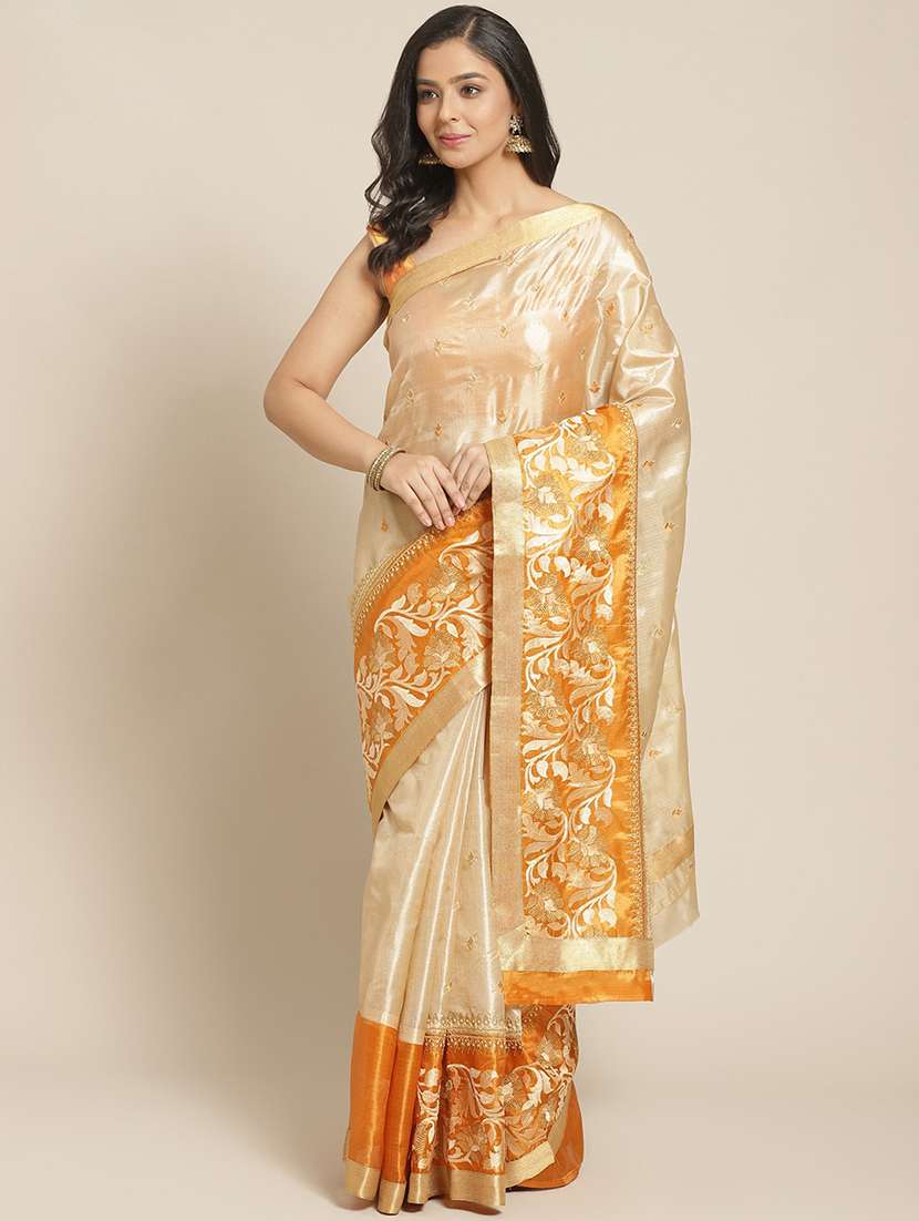floral embroidered banarasi saree with blouse
