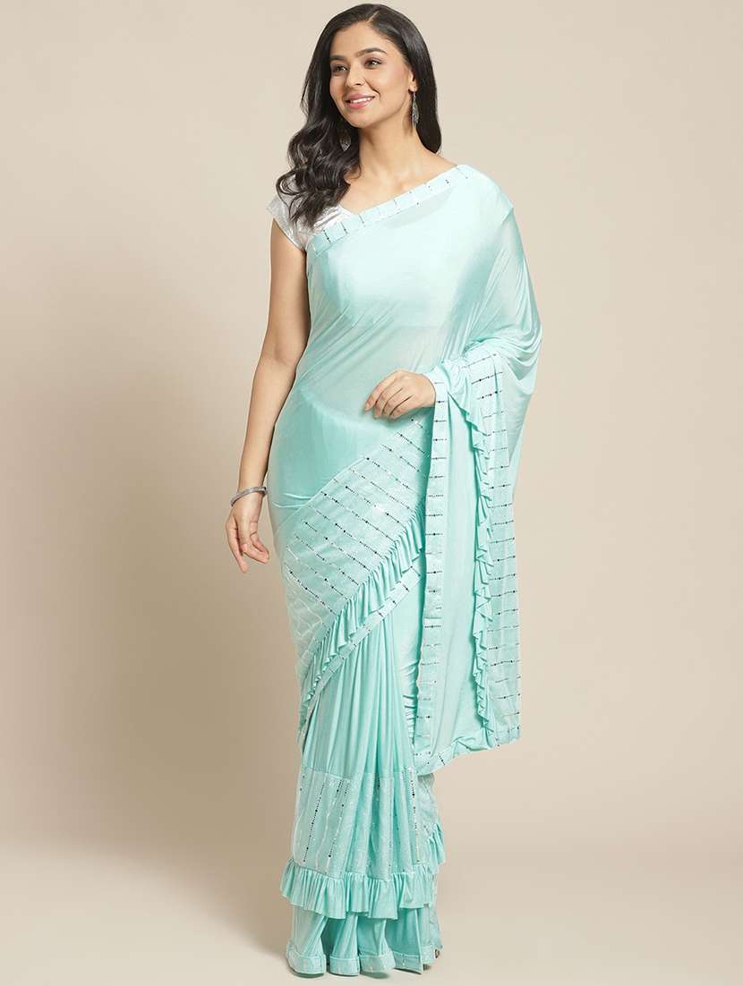 solid ruffled sequined saree  with blouse