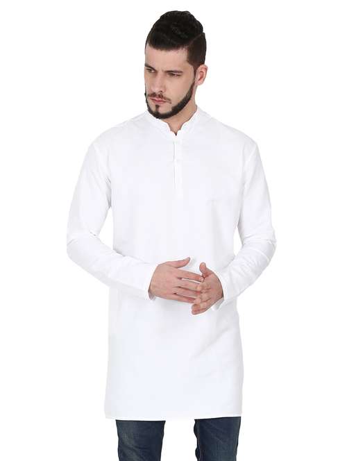 white linen solid medium length kurta - 17340649 -  Standard Image - 0