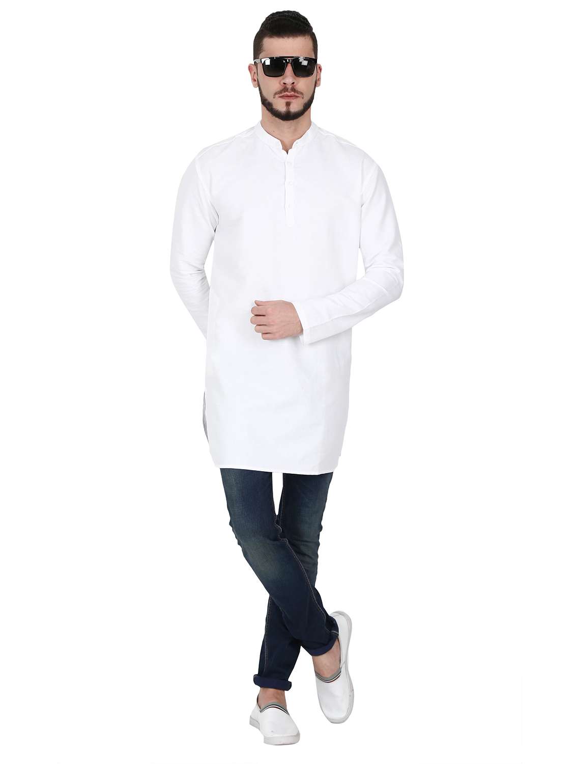 white linen solid medium length kurta - 17340649 -  Standard Image - 3