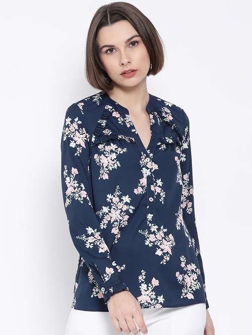 mandarin neck floral top - 17341736 - Standard Image - 0