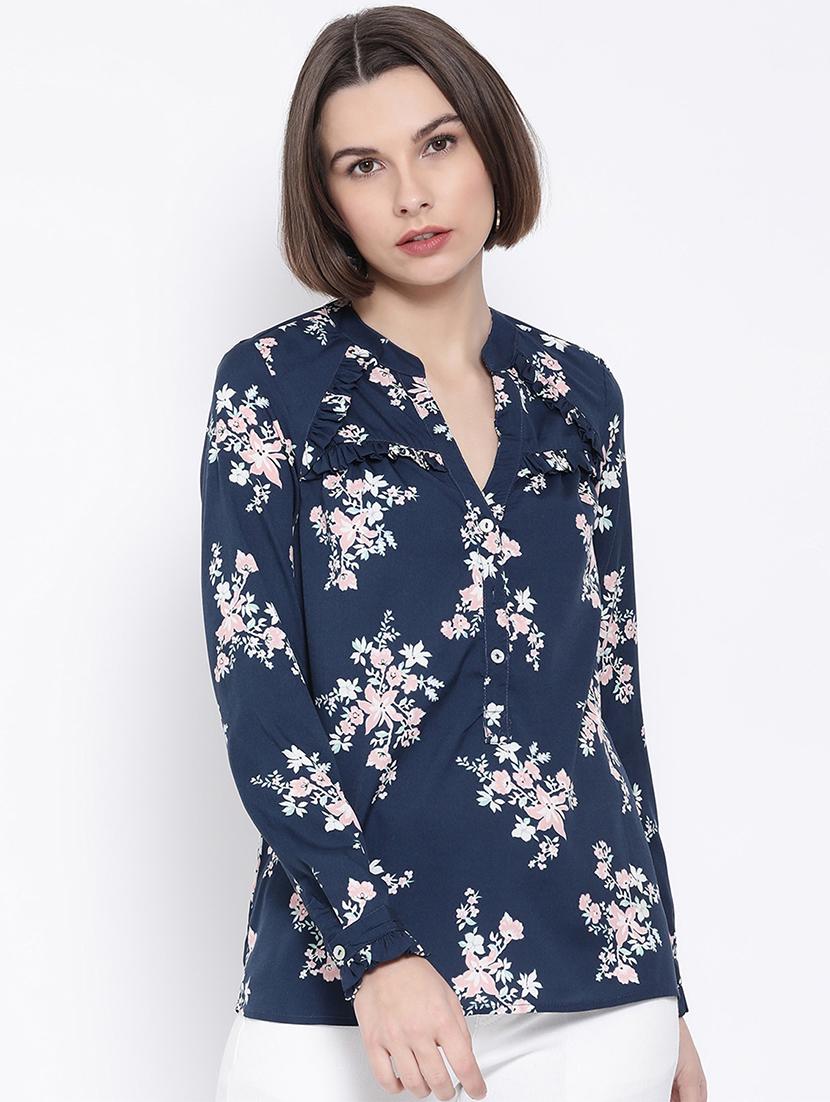 mandarin neck floral top - 17341736 - Zoom Image - 0