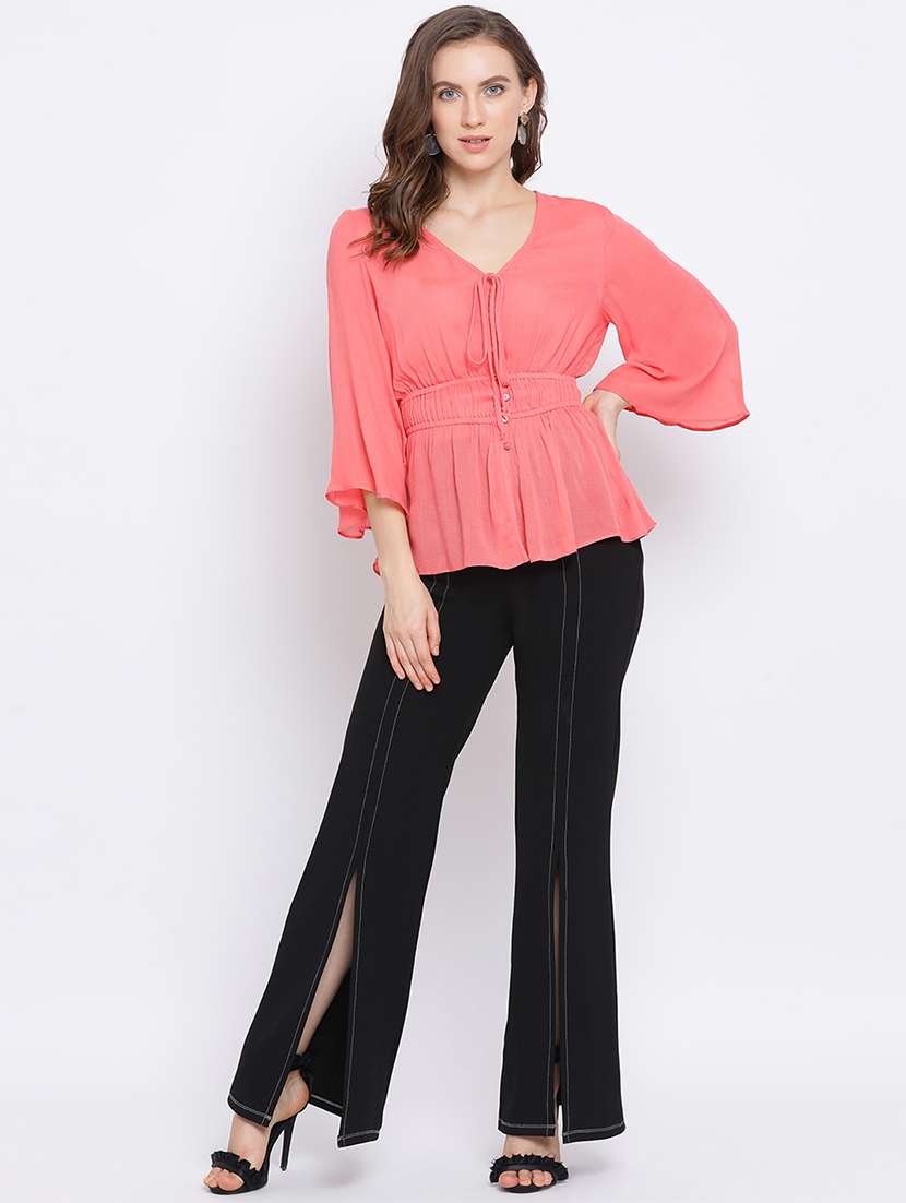 women's straight v neck top - 17341788 - Standard Image - 3