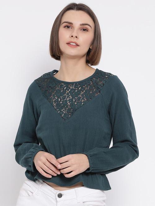 lace panel peplum top - 17341795 - Standard Image - 0