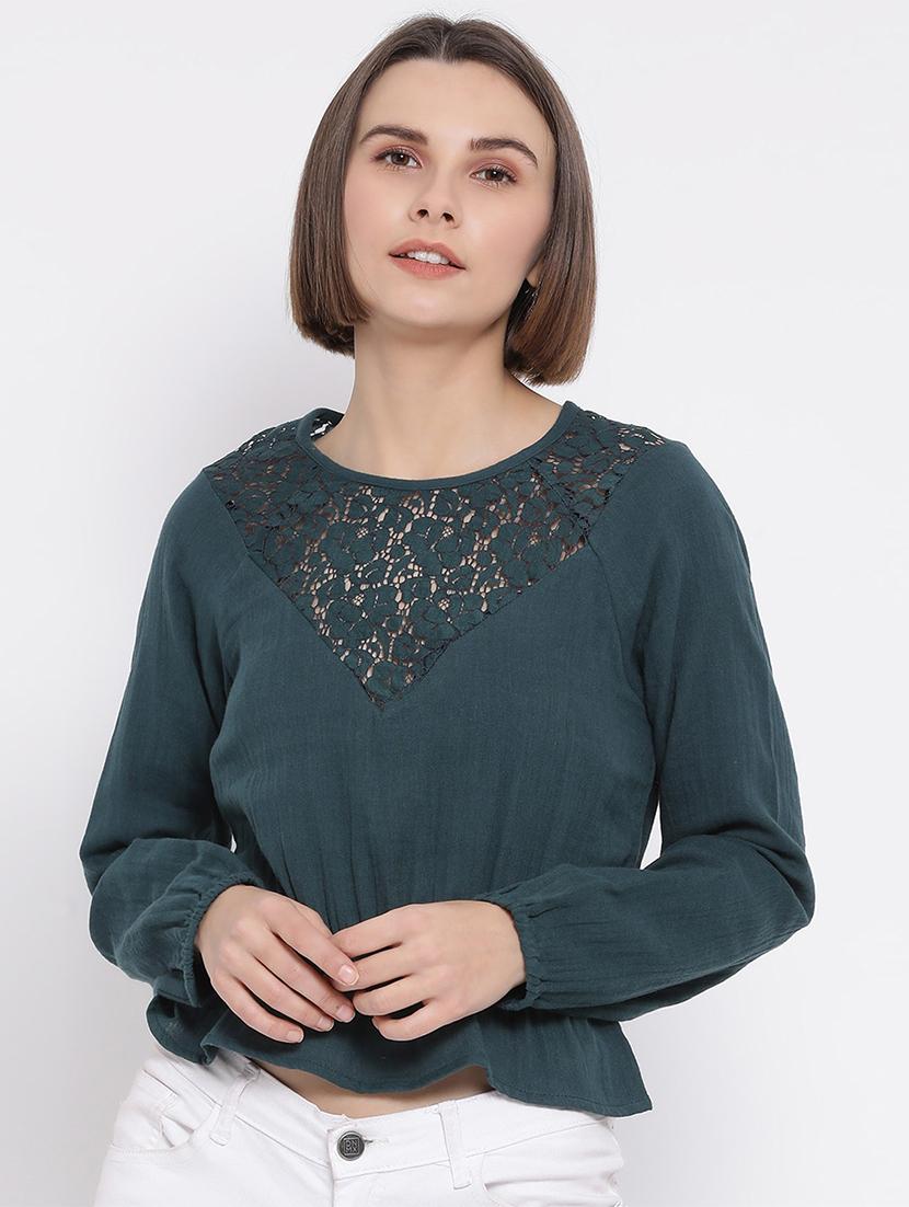 lace panel peplum top - 17341795 - Zoom Image - 0