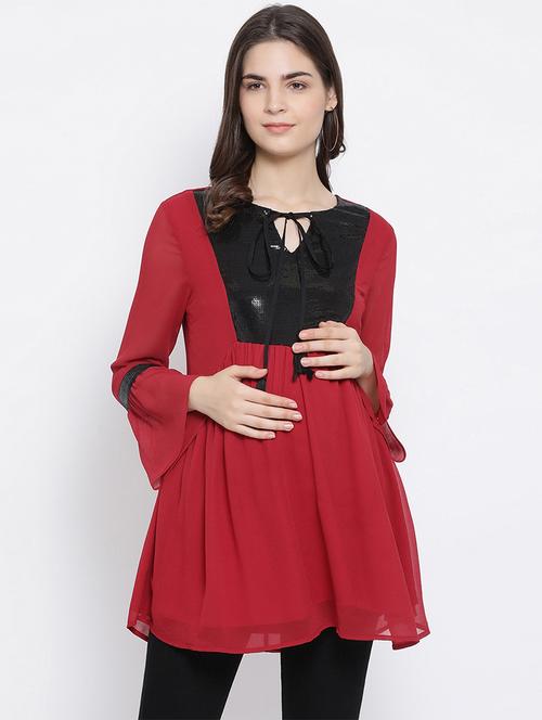 contrast panel bell sleeved top  - 17341806 -  Standard Image - 0