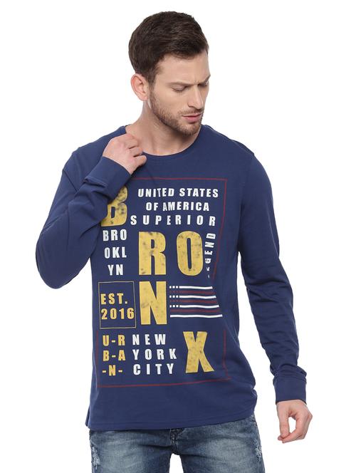 navy blue front print t-shirt - 17342268 - Standard Image - 0