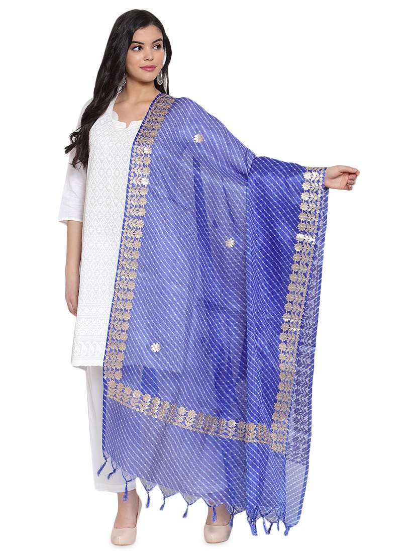 blue gota work leheriya dupatta