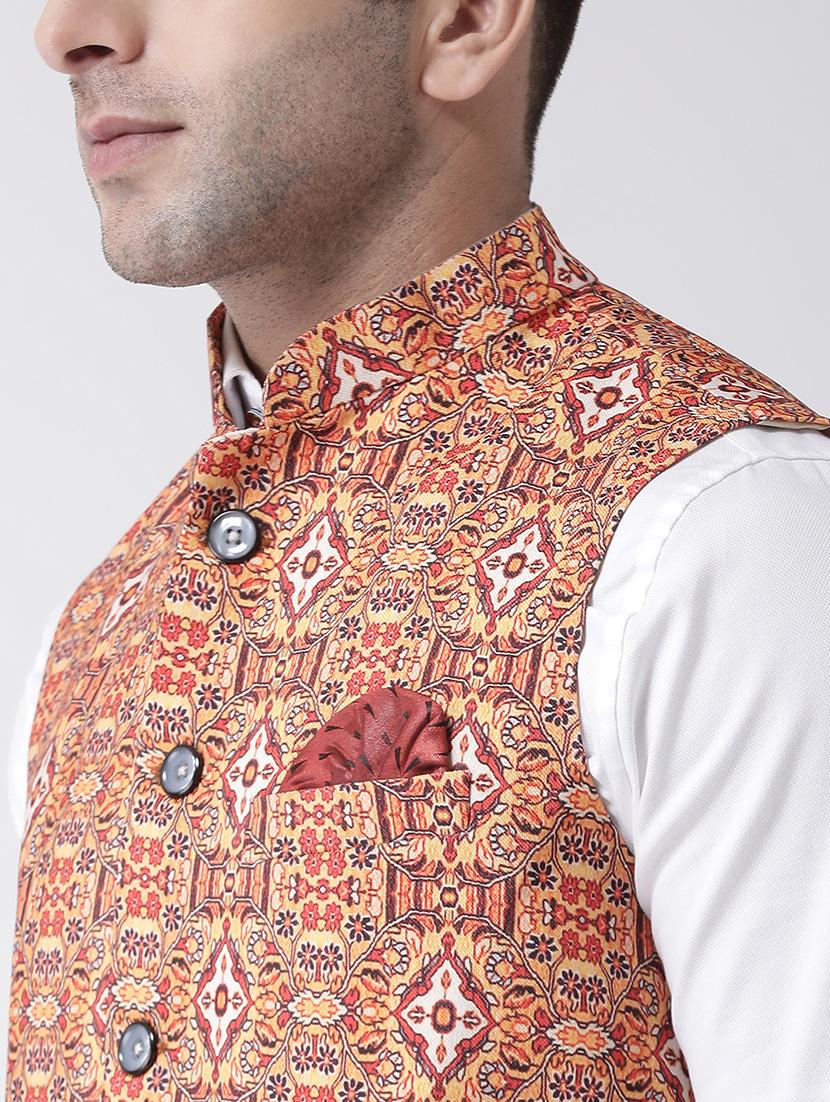 orange printed nehru jacket - 17343625 - Standard Image - 5