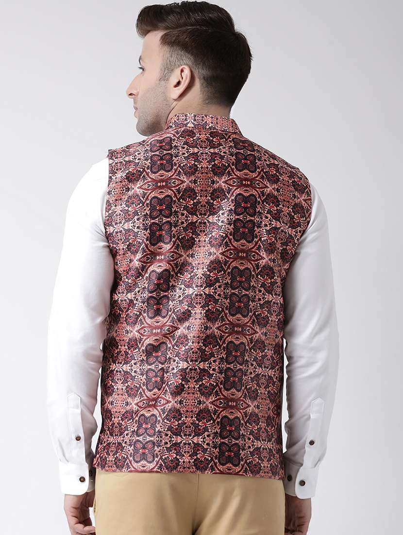 brown floral printed nehru jacket - 17343633 -  Standard Image - 3