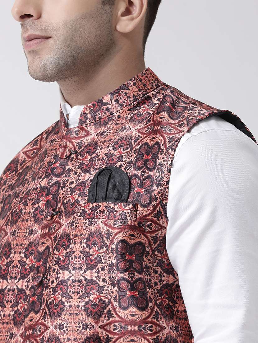 brown floral printed nehru jacket - 17343633 -  Standard Image - 5