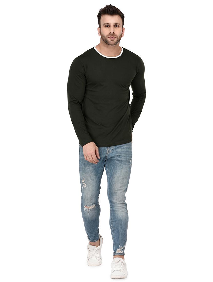 olive green solid cut & sew t-shirt - 17344574 - Standard Image - 3