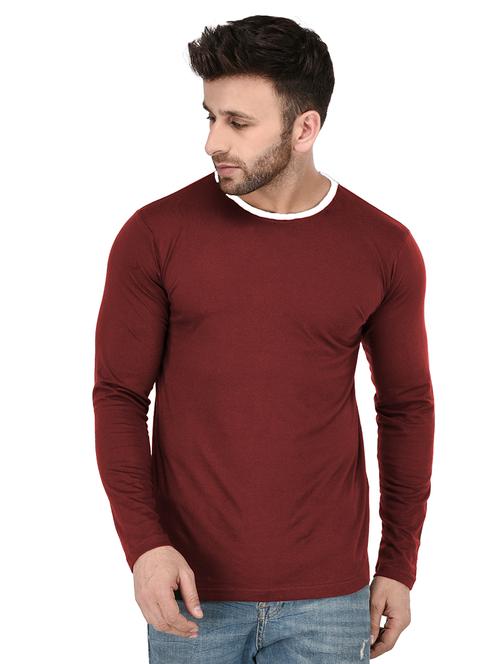 maroon solid cut & sew t-shirt - 17344575 - Standard Image - 0