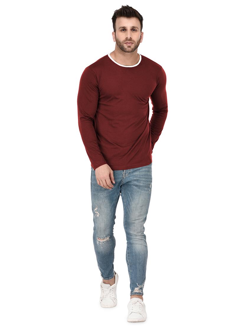 maroon solid cut & sew t-shirt - 17344575 - Standard Image - 3