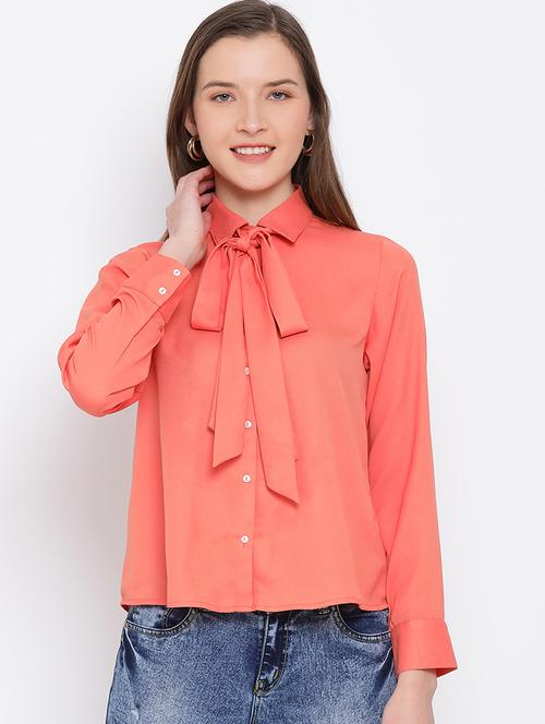 tie up neck solid shirt  - 17344651 -  Standard Image - 0