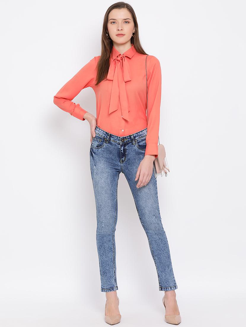 tie up neck solid shirt - 17344651 - Standard Image - 3