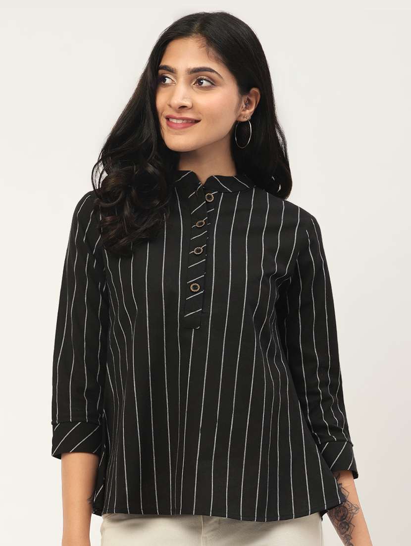 mandarin neck striped top 