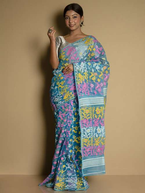 women's floral light blue colored saree - 17346869 - Standard Image - 0