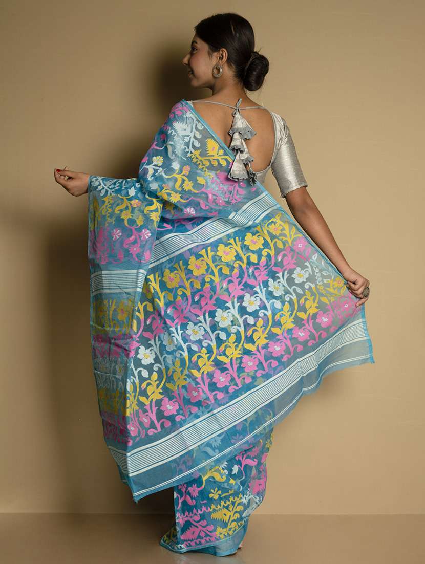 women's floral light blue colored saree - 17346869 - Standard Image - 3
