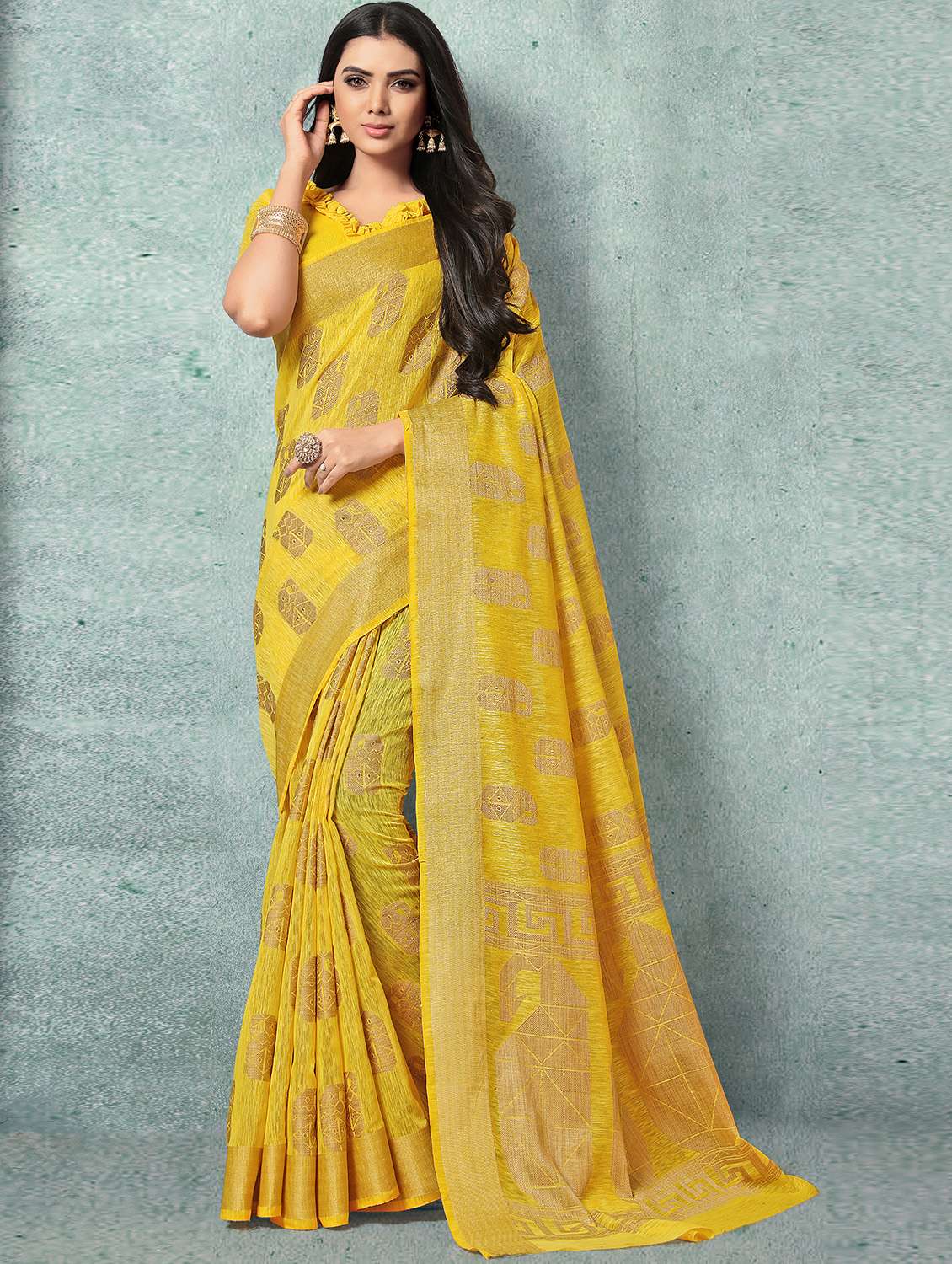 ethnic motif woven saree with blouse