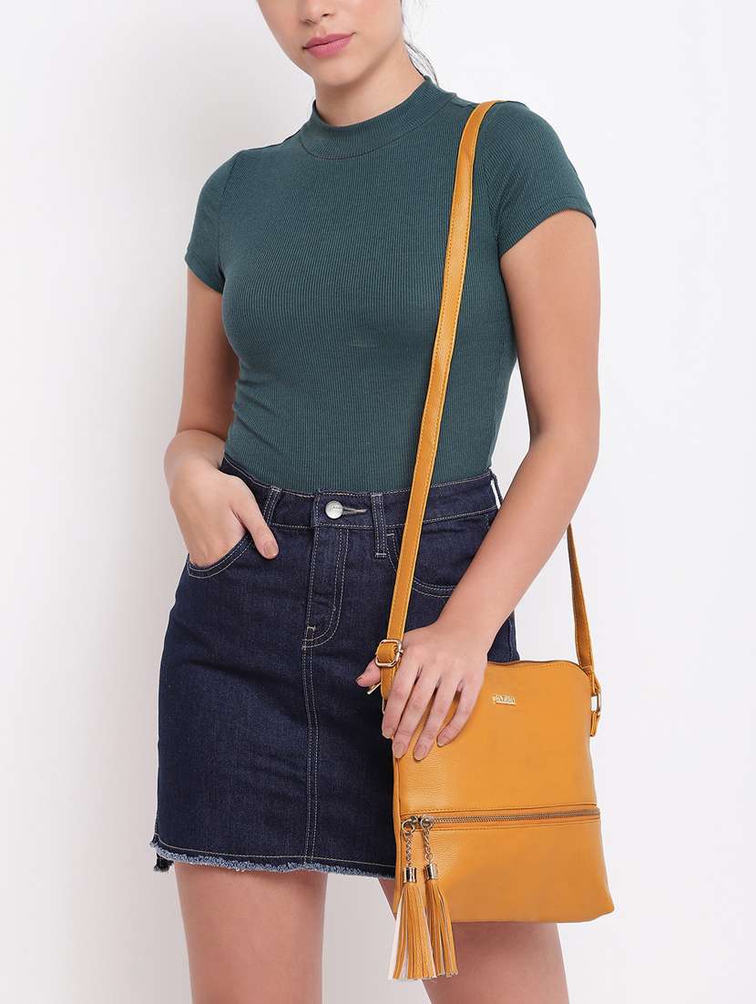 yellow leatherette (pu) sling bag - 17348442 - Standard Image - 5