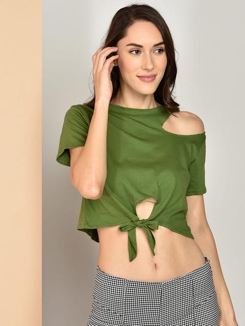 women's crop round neck top - 17349637 - Standard Image - 0