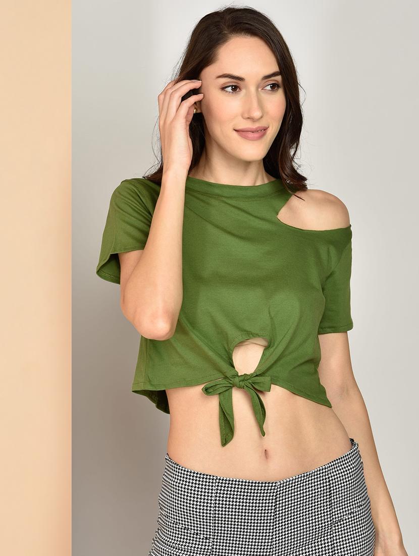 women's crop round neck top - 17349637 - Zoom Image - 0