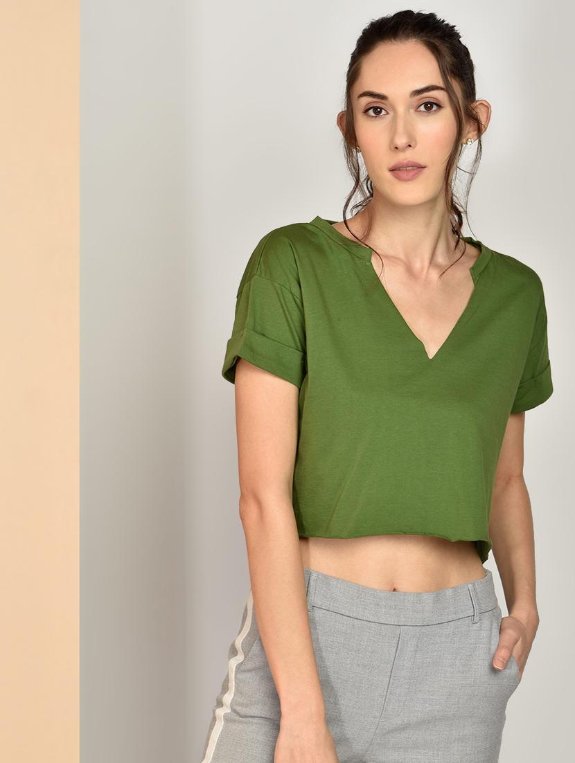 women's crop v neck top