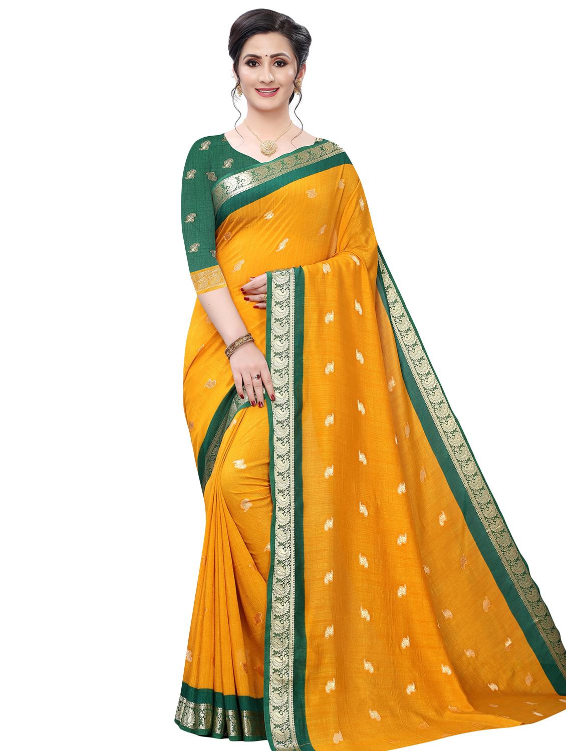 solid woven saree with blouse - 17350516 - Zoom Image - 0