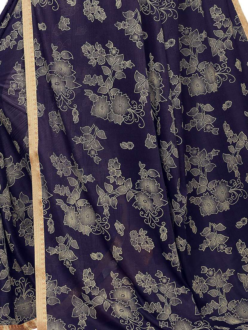navy lycra printed saree with blouse - 17350535 - Standard Image - 3