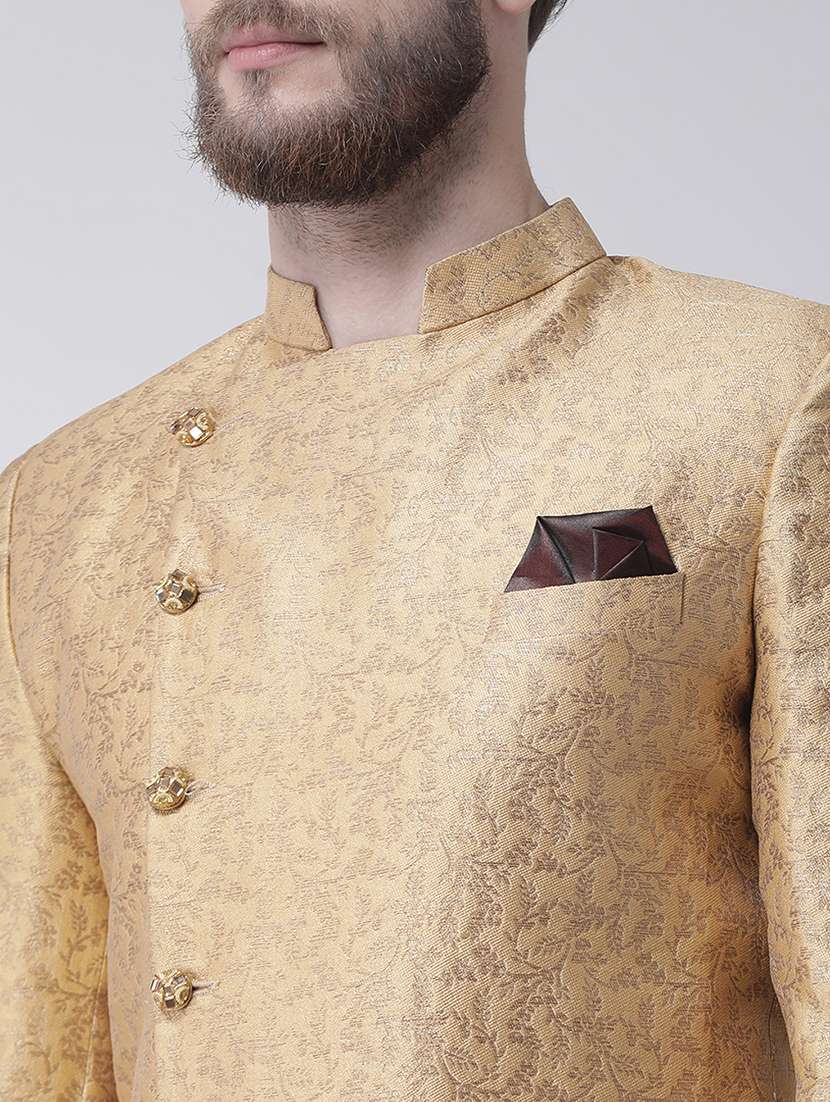 beige jacquard sherwani set - 17351309 -  Standard Image - 3