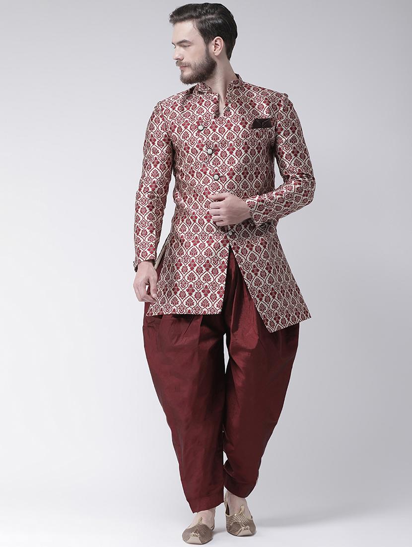 maroon jacquard sherwani set - 17351311 -  Zoom Image - 0