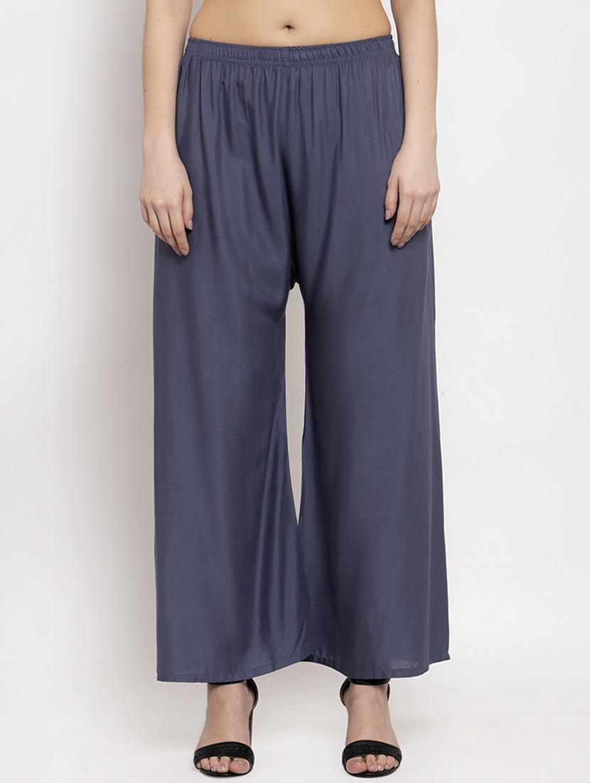 grey rayon flared palazzo - 17351398 -  Zoom Image - 0