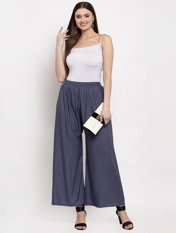 grey rayon flared palazzo - 17351398 - Standard Image - 3