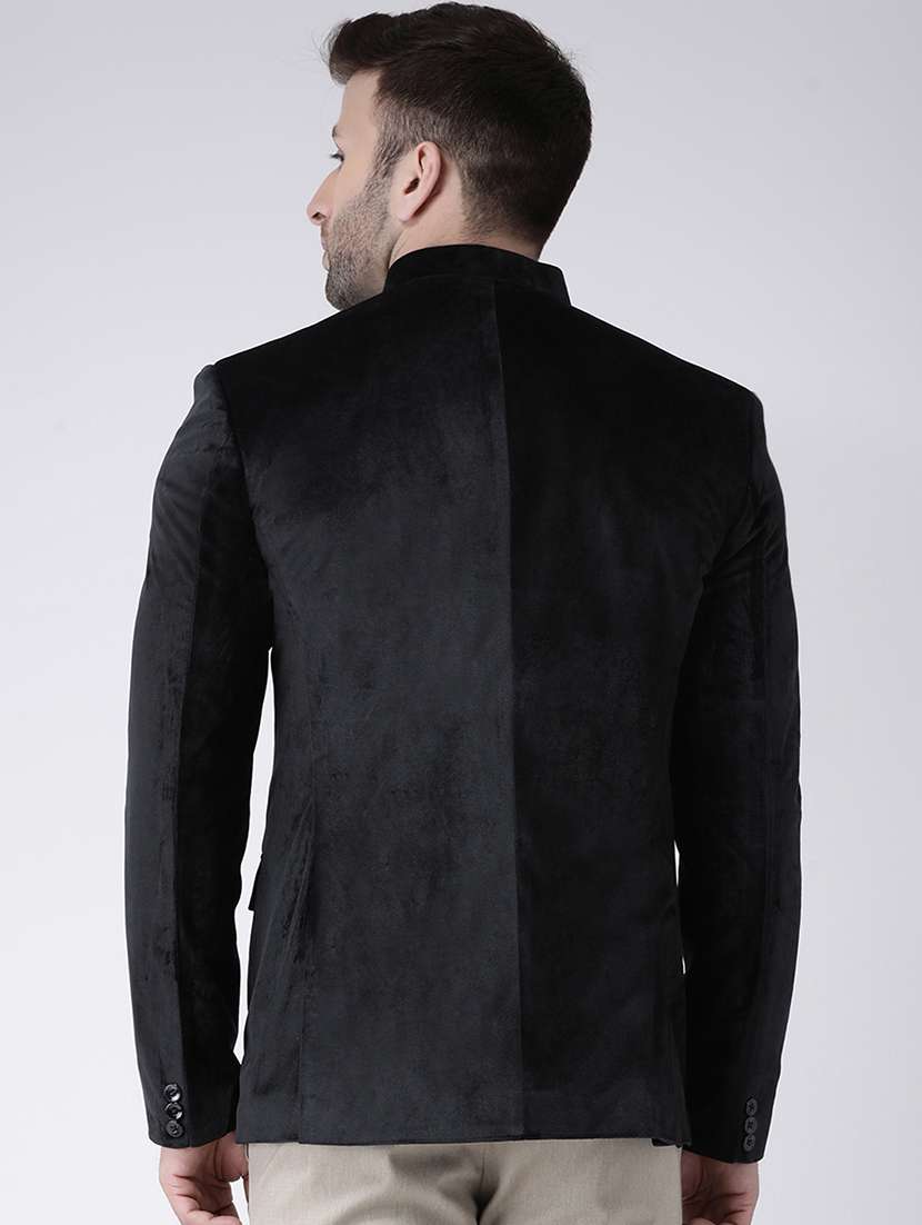 black solid velvet bandhgala casual blazer