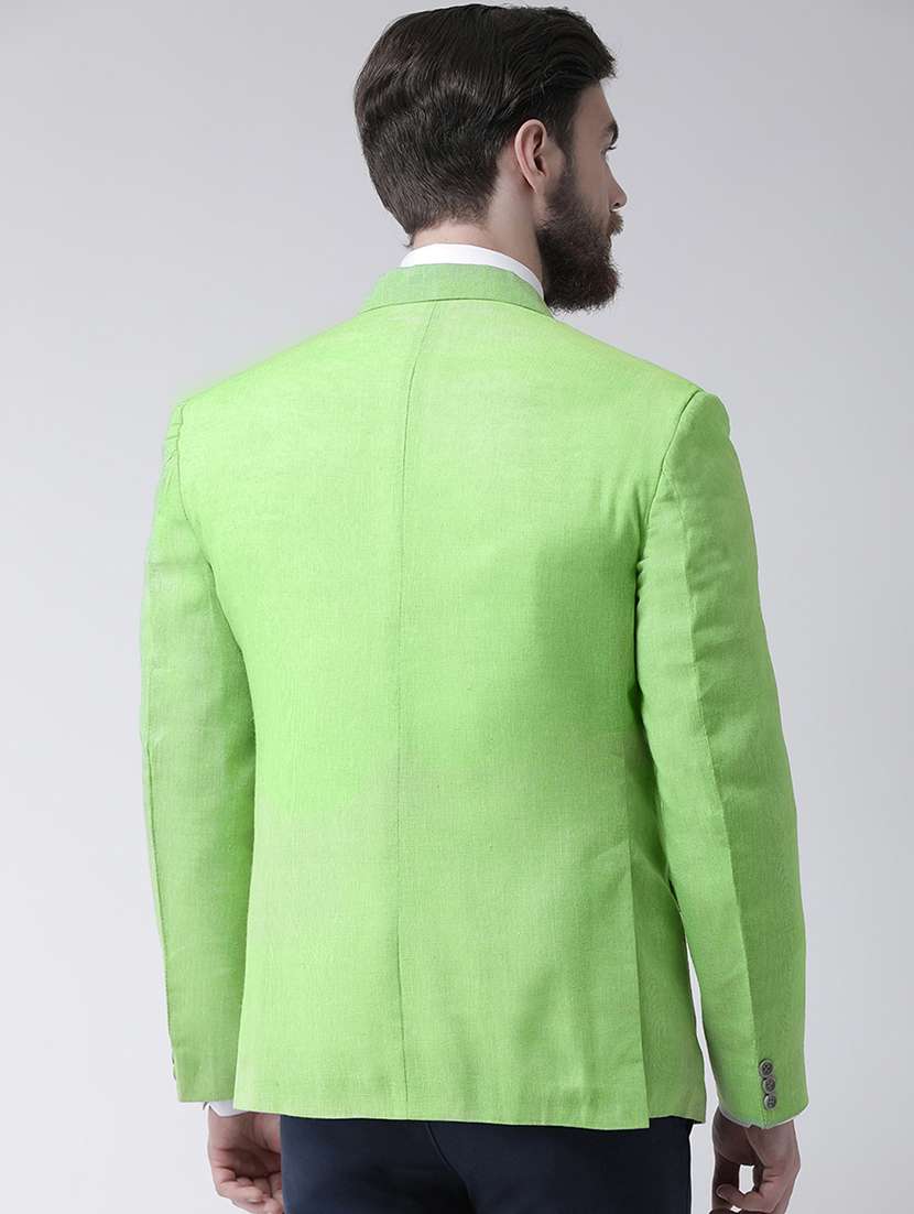 Green Solid Linen Casual Blazer 