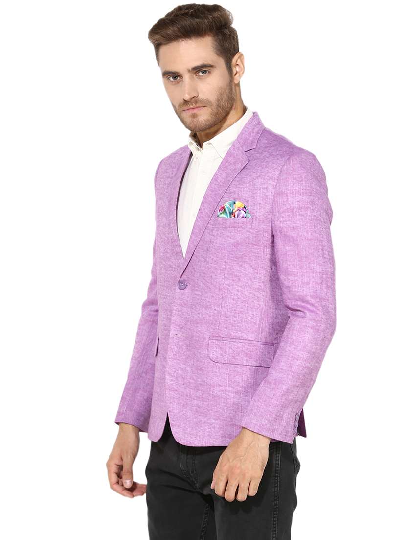 Purple Solid Linen Casual Blazer 