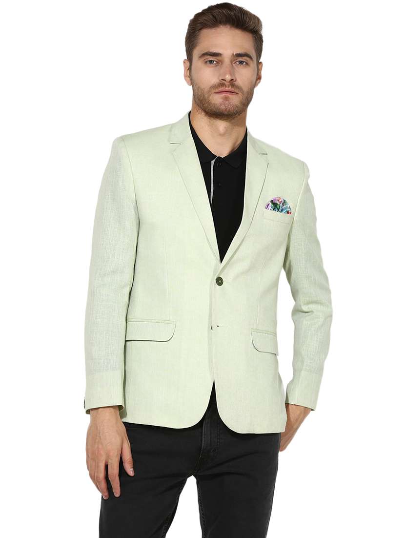 Buy online Green Solid Linen Casual Blazer from Blazers for Men by
