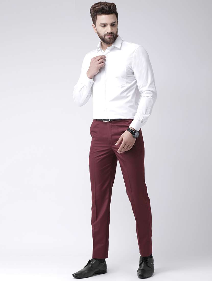 Maroon Solid Flat Front Formal Trouser