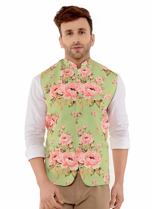 green floral printed nehru jacket - 17351715 -  Standard Image - 0