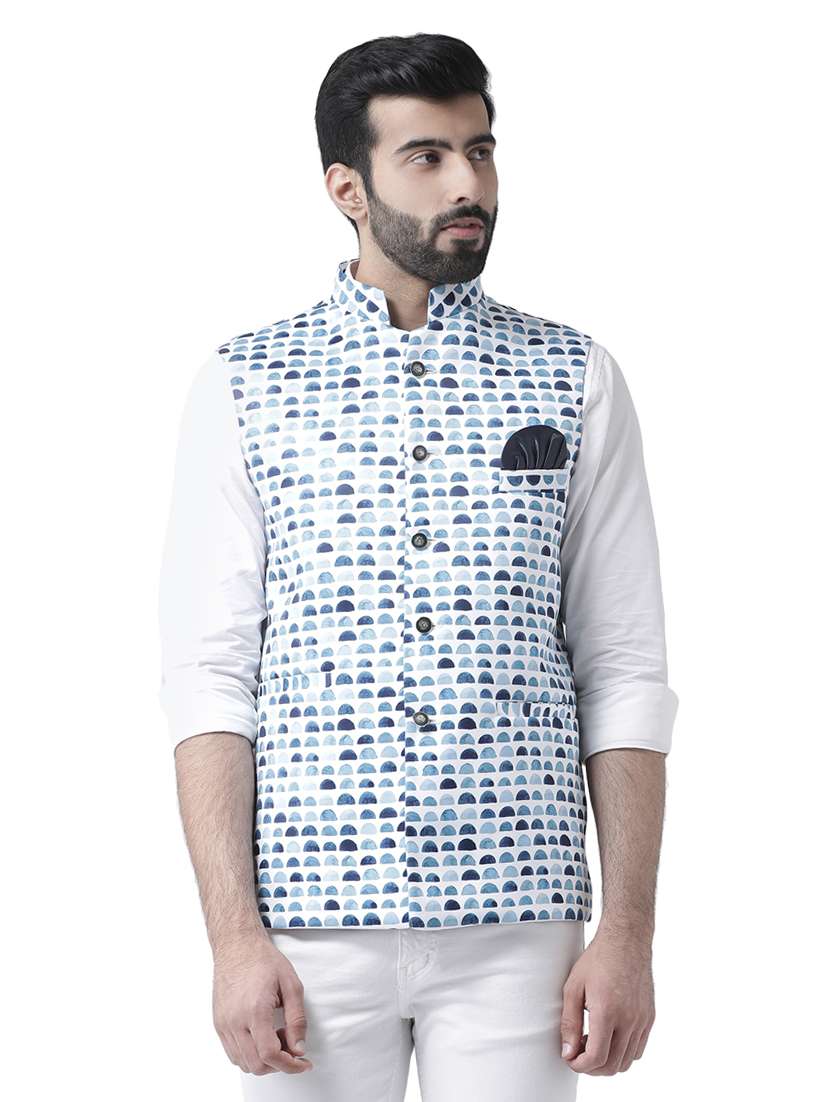 white printed nehru jacket