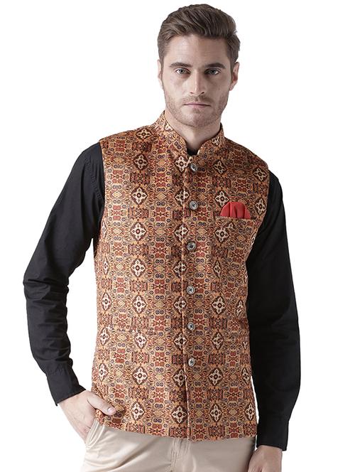 orange printed nehru jacket - 17351753 - Standard Image - 0