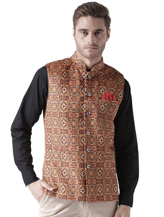 orange printed nehru jacket - 17351753 - Zoom Image - 0