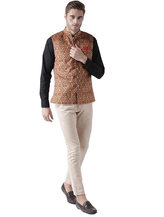 orange printed nehru jacket - 17351753 - Standard Image - 3