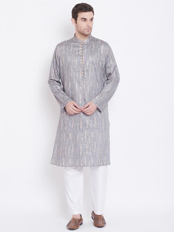 grey printed kurta pyjama set - 17352165 -  Zoom Image - 0