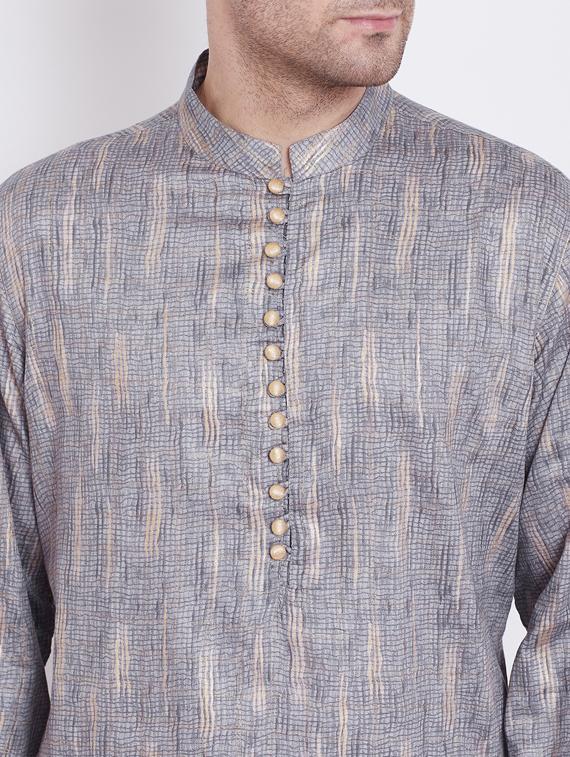 grey printed kurta pyjama set - 17352165 - Standard Image - 3