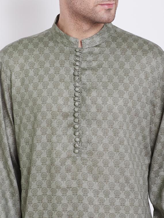 olive green woven kurta pyjama set - 17352167 - Standard Image - 3