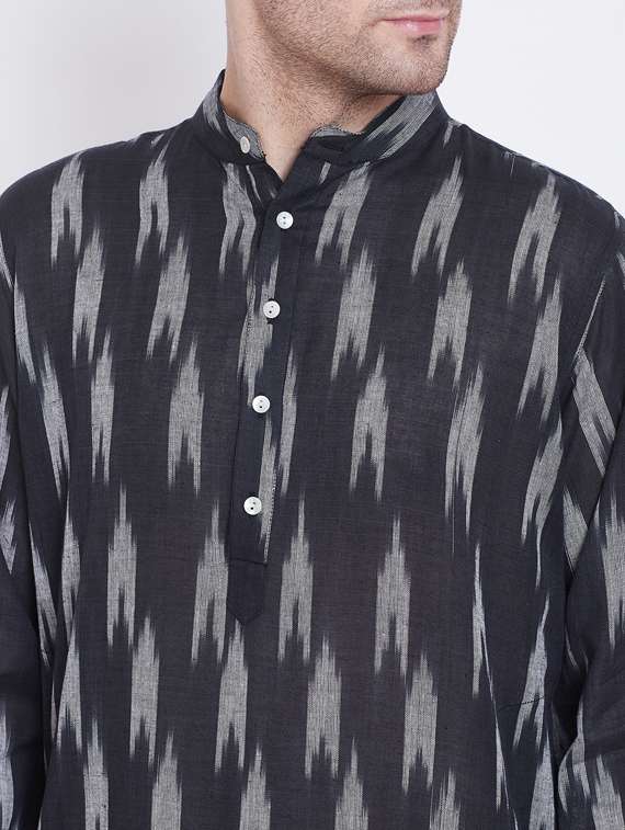 navy blue ikat kurta pyjama set - 17352170 - Standard Image - 3